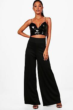 Boohoo Hannah High Waist Scuba Wide Leg Trouser