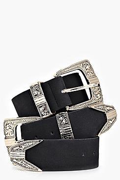 Boohoo Grace Suedette Double Buckle Western Belt