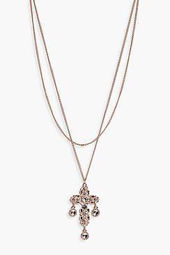 Boohoo Layered Diamante Cross Necklace