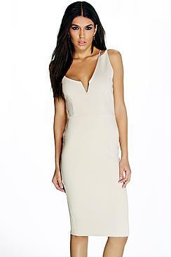 Boohoo Norah Asymmetric Plunge Midi Dress