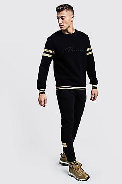 Boohoo Gold Foil Man Signature Sweater Tracksuit