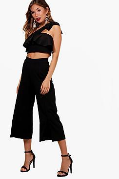 Boohoo Liz Frill Top And Split Front Culotte Co-ord Set