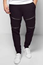 Boohoo Skinny Fit Biker Joggers With Rips And Zips Black