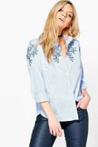 Boohoo Kaitlyn Embroidered Striped Shirt Blue
