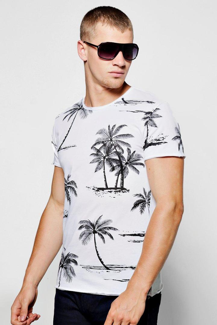 Boohoo Short Sleeve Palm Print T-shirt White