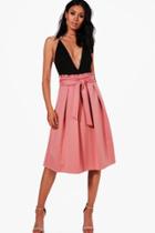 Boohoo Sorelle Ruffle Waist Box Pleat Skater Skirt Rose