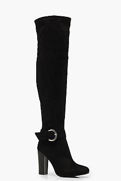 Boohoo D Ring Block Heel Over The Knee Boots