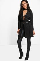 Boohoo Petite Isobel O Ring Belted Duster Black