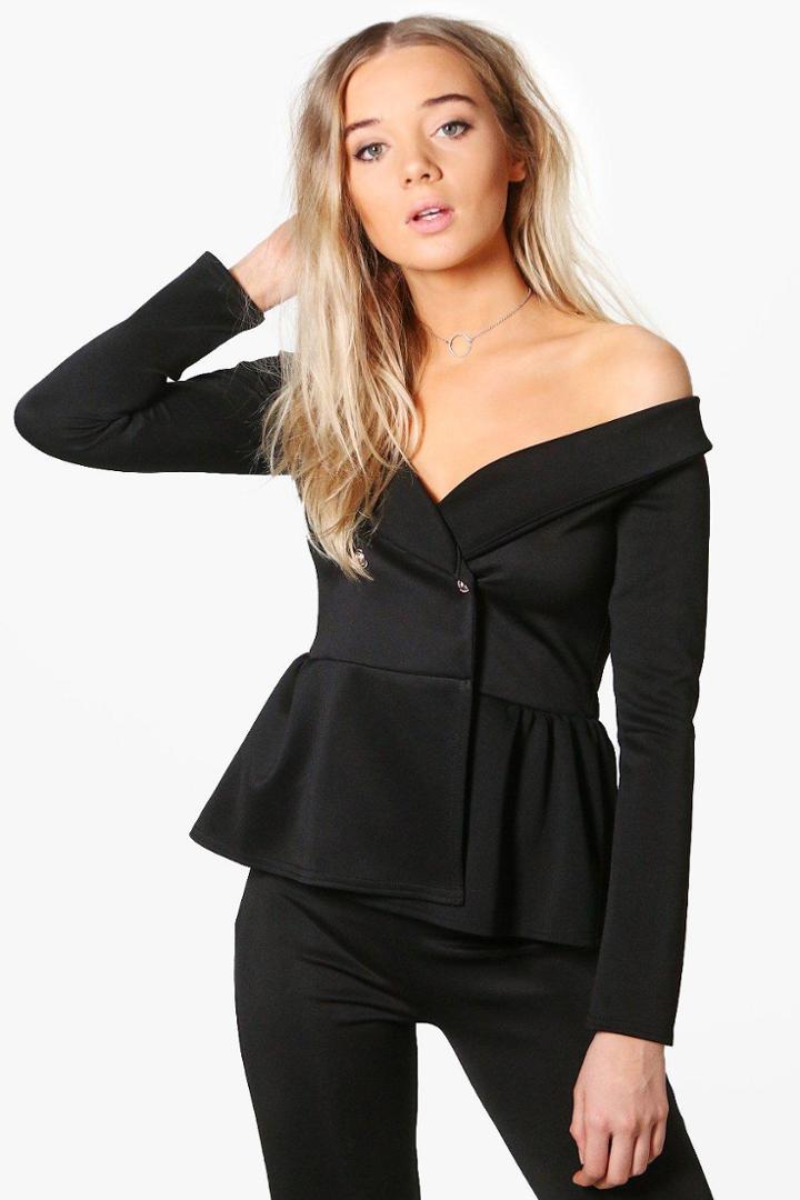 Boohoo Eloise Off The Shoulder Blazer Black