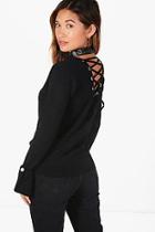 Boohoo Brooke Lace Up Back Fine Knit Jumper