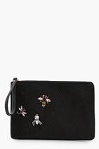 Boohoo Sarah Embellished Insect Zip Top Clutch