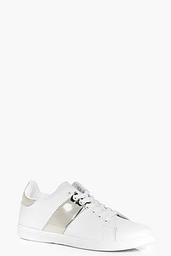 Boohoo Ellie Metallic Stripe Lace Up Trainer
