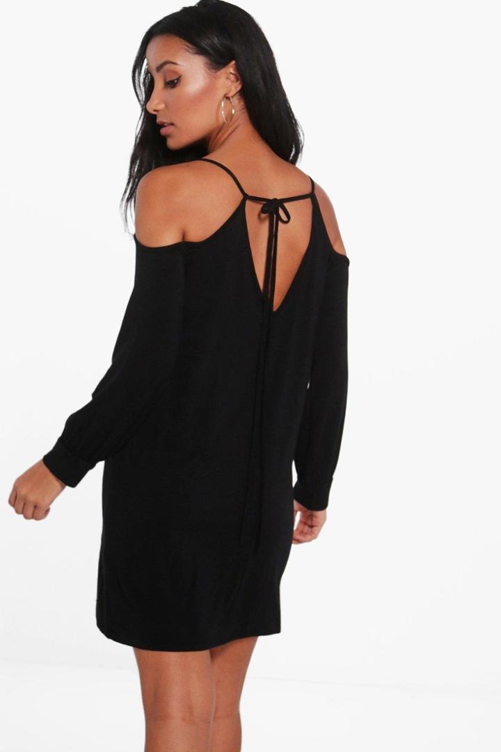 Boohoo Jessica Tie Back Shift Dress Black