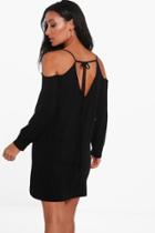 Boohoo Jessica Tie Back Shift Dress Black