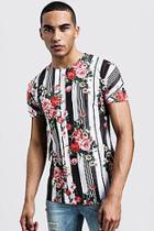 Boohoo Floral Vertical Stripe Regular Jersey Tee