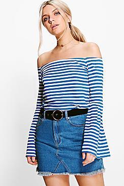 Boohoo Lucy Stripe Off The Shoulder Top