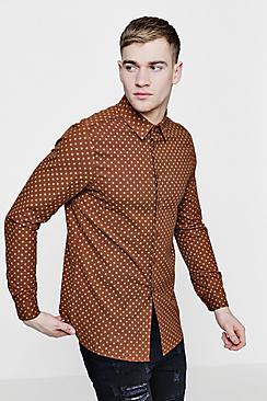 Boohoo Long Sleeve Wool Touch Ditsy Print Shirt