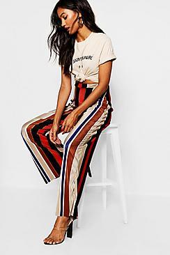 Boohoo Plisse Striped Wide Leg Trouser