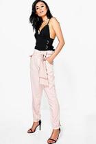 Boohoo Lillia Satin Tie Waist Slim Fit Trousers