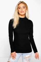 Boohoo Lacey Turtle Neck Rib Knit Jumper Black