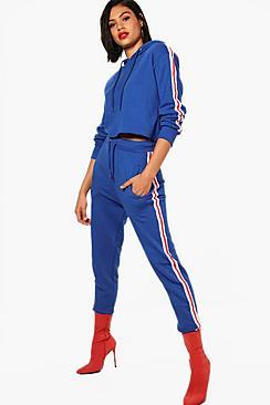 Boohoo Bethany Contrast Tape Sleeve Hoodie & Jogger Set