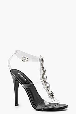 Boohoo Leah Embellished Cage Clear Heels
