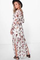 Boohoo Marlin Floral Cage Back Maxi Dress White