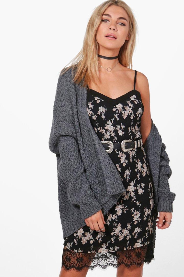 Boohoo Julia Chunky Oversized Cardigan Grey