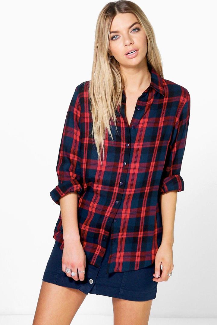 Boohoo Jasmine Oversized Checked Shirt Multi