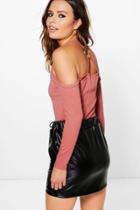 Boohoo Ruby Rib Hoop Back Cold Shoulder Crop Rose