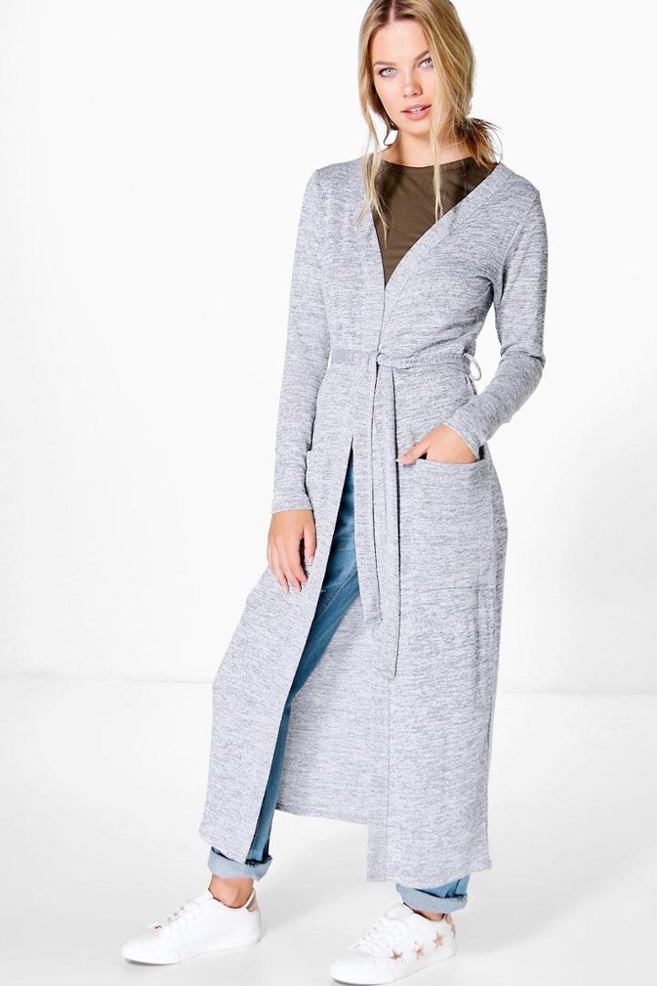 Boohoo Lauren Belted Maxi Cardigan Grey