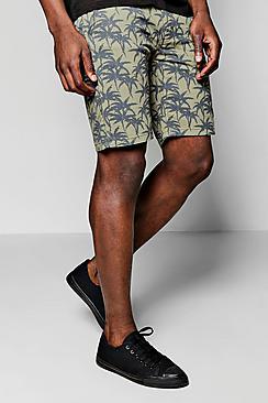 Boohoo Palm Print Khaki Chino Shorts