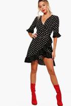 Boohoo Viola Mixed Polka Dot Wrap Front Tea Dress