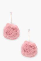 Boohoo Ashleigh Chain Drop Faux Fur Pom Earrings