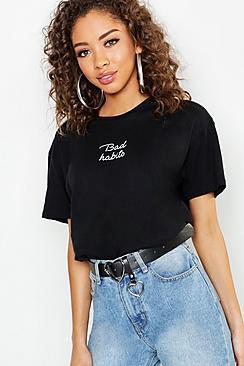 Boohoo Tall Bad Habits Pocket Slogan T-shirt