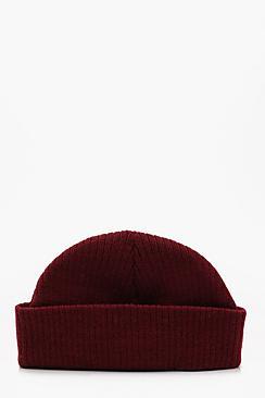 Boohoo Ribbed Knit Short Fit Beanie With Turn Up