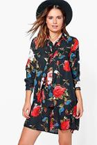Boohoo Gloria Floral Long Sleeve Shirt Dress