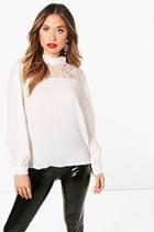 Boohoo Emy High Neck Lace Panel Blouse