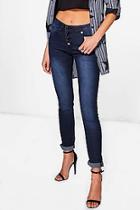 Boohoo Lyla Midrise Button Front Skinny Jeans