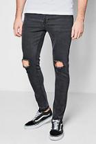 Boohoo Skinny Fit Jeans With Distressed Knee And Hem