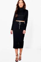 Boohoo Lucy Ring Zip Midi & Crop Co-ord Black