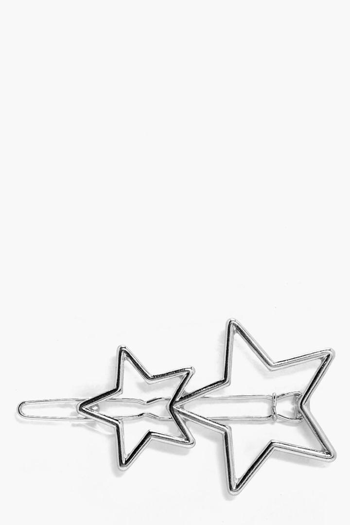 Boohoo Lena Double Star Hair Clip Silver