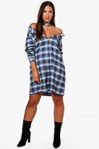 Boohoo Plus Checked Lace Up Choker Shirt