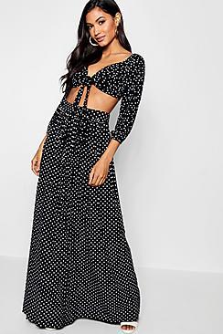 Boohoo Polka Dot Jersey Floor Sweeping Maxi Skirt