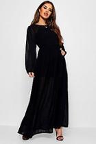 Boohoo Petite Beth Balloon Sleeve Dobby Spot Maxi Dress