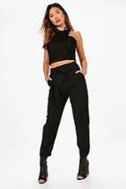 Boohoo Soft Touch Tie Waist Turn Up Trousers