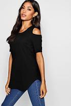 Boohoo Rib Cold Shoulder Curve Hem T-shirt
