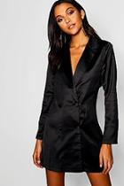 Boohoo Satin Double Breasted Blazer Dress