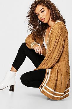 Boohoo Cable Stripe Midi Cardigan