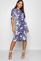 Boohoo Spot Floral Split Sleeve Wiggle Midi Dress